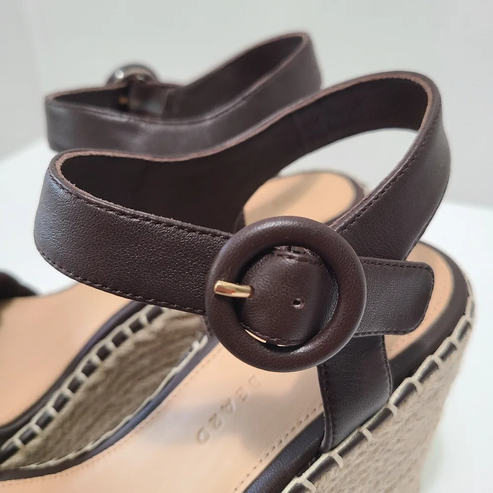 Veronica Beard Reema Ankle-Strap Wedge‎ Brown Sandal Size 8